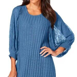 Roaman's Women's Plus Size Bloom Lace Sleeve Sweater Sz 14/16